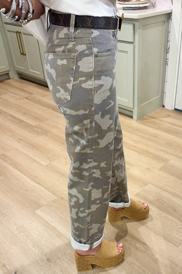 Tan Camo Straight Leg Jeans