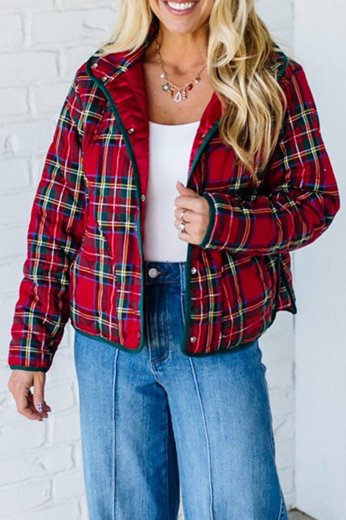 Pocketed  Plaid Quilted Jacket