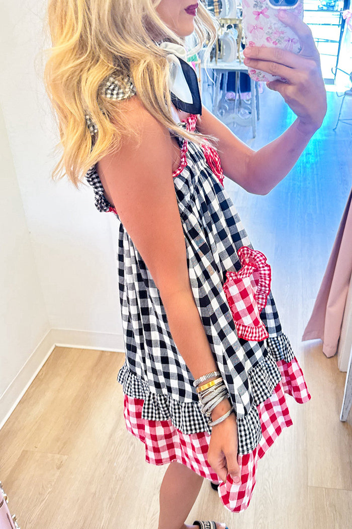 Red And Black Gingham Patchwork Dress