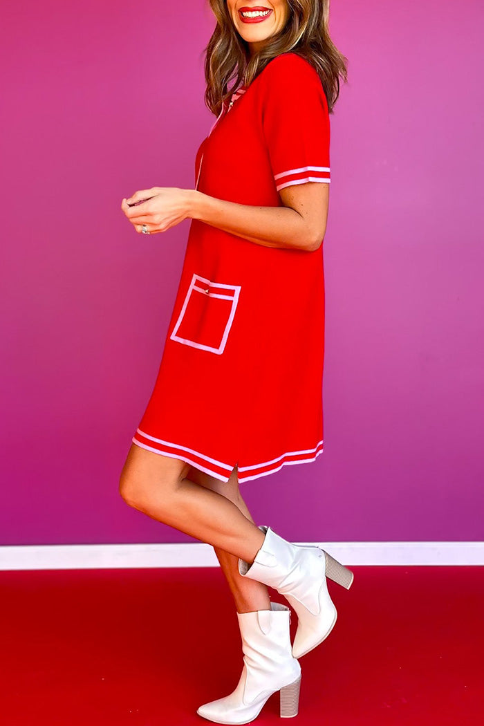Contrast Trim Pocket Dress