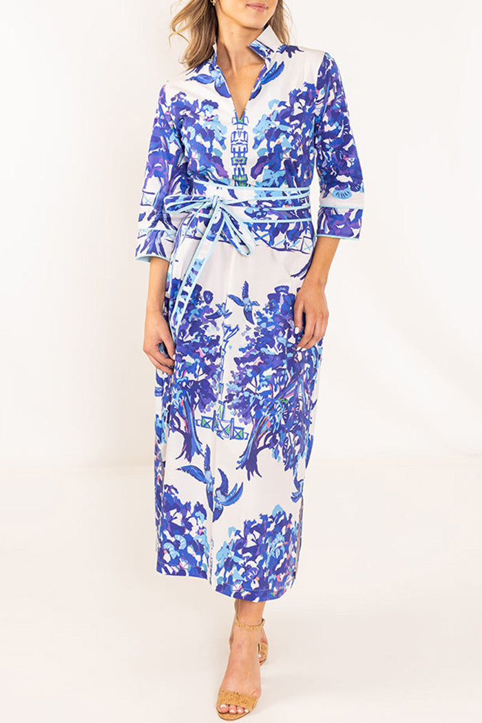 Pocketed Avian Print Maxi Dress