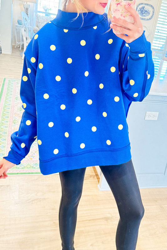 Polka Dot Print Reversible Mockneck Sweatshirt