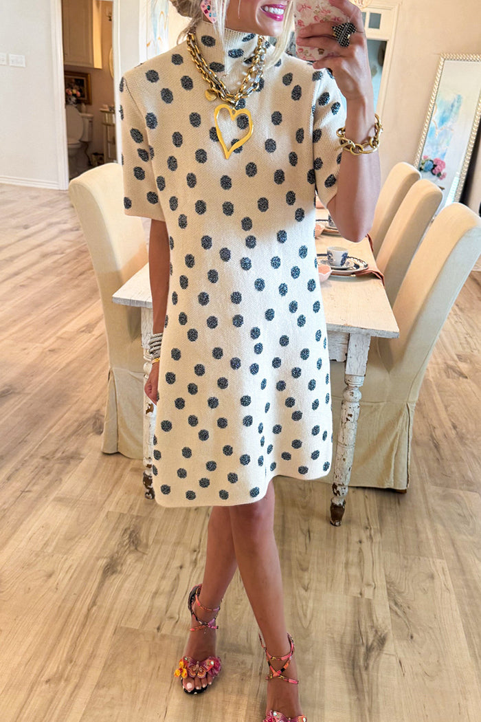 Ecru Polka Dot Sweater Dress