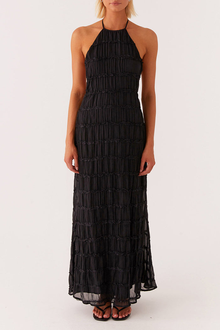 Tiered Halter Backless Maxi Dress