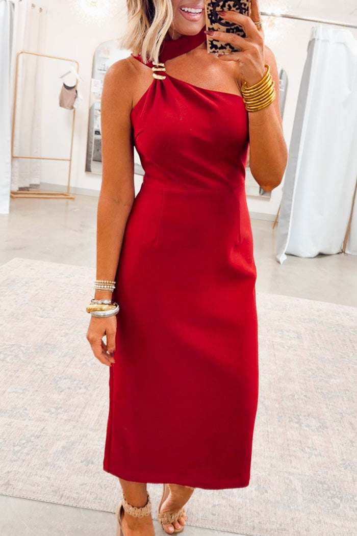 Halter Neck Fitted Midi Dress