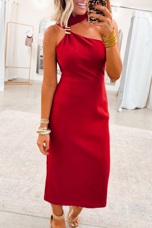 Halter Neck Fitted Midi Dress