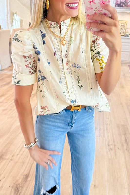 Lace Trim Floral Print Top