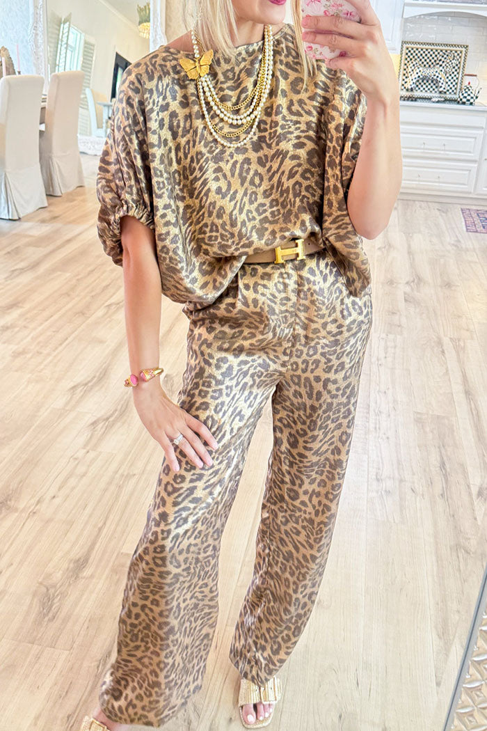 Short Sleeves Leopard Pant Set