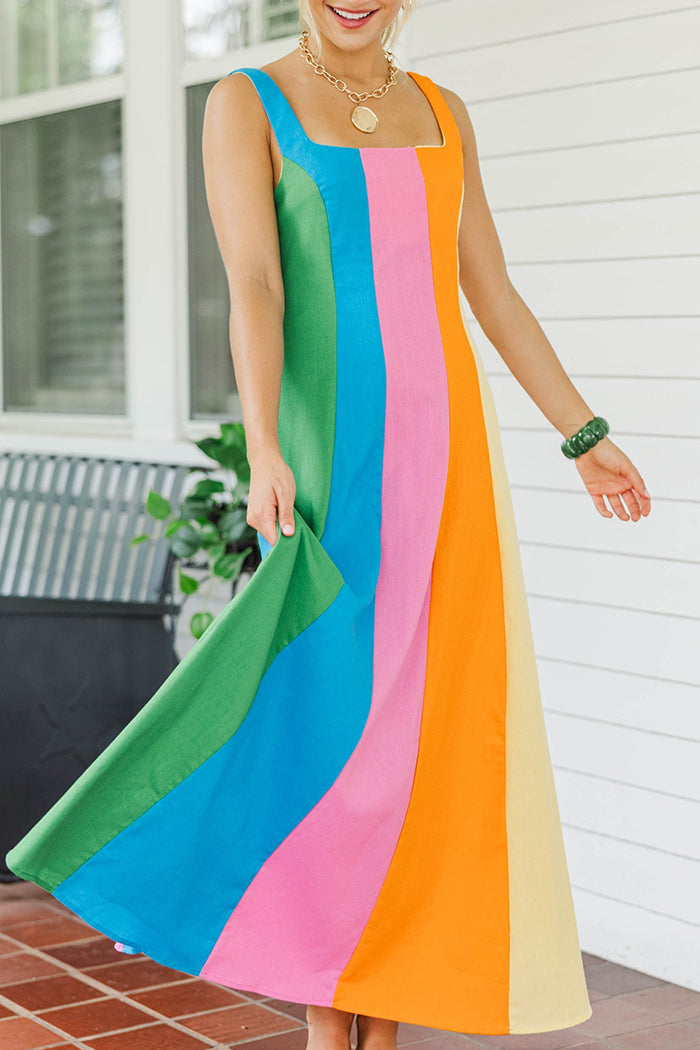 Multicolor Vertical Striped Midi Dress