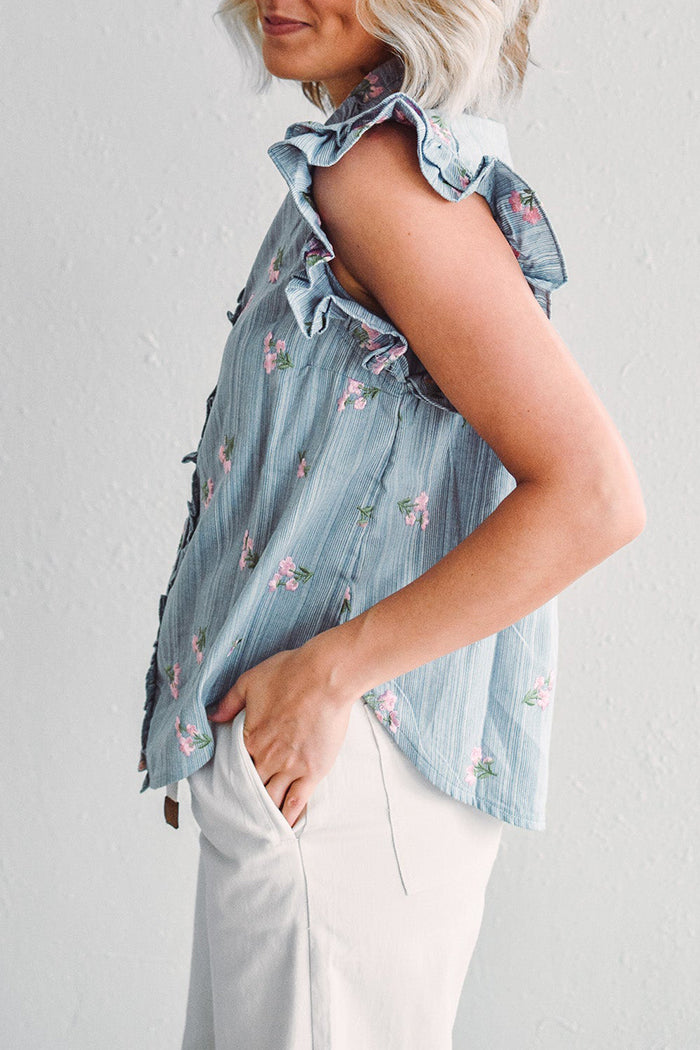 Ruffled Flutter Sleeve Floral Top