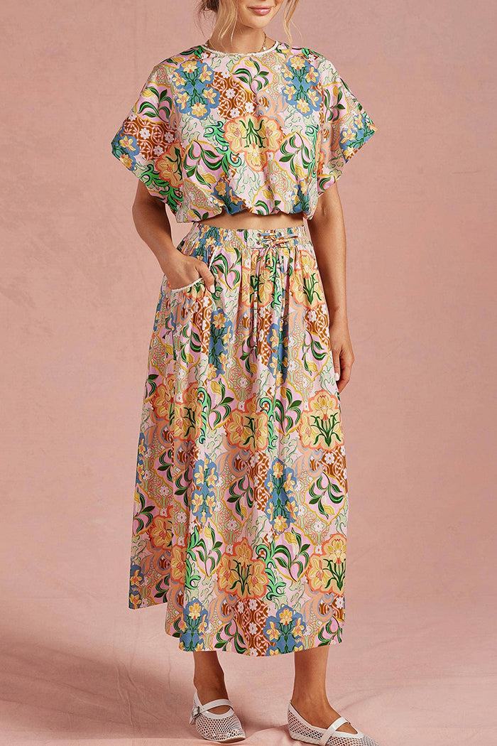 Pocketed Floral Skirt Two-Piece Set