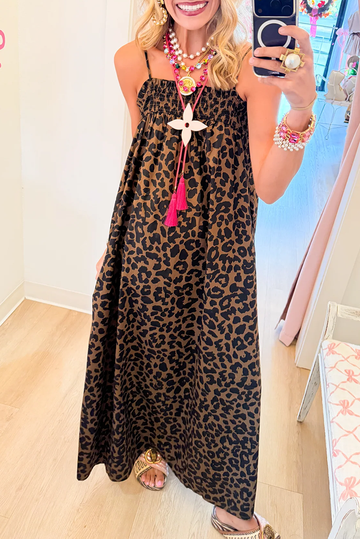 Leopard Print Sleeveless Maxi Dress