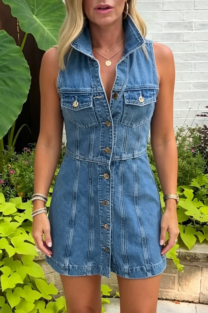 Sleeveless Collared Denim Dress