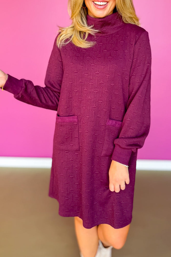 Quilted Suede Trim Long Sleeve Dress