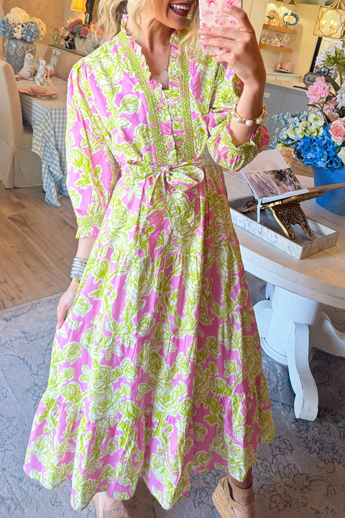 Ruffle Hem Floral Print Midi Dress
