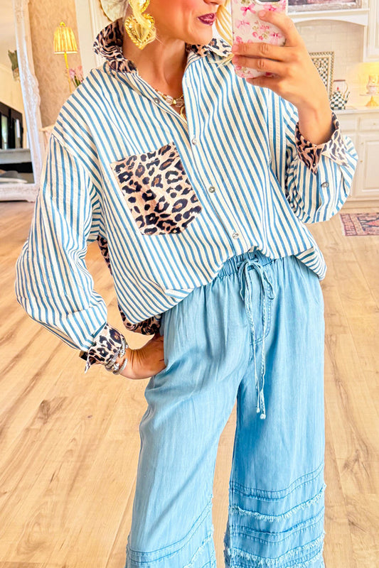 Leopard Contrast Stripe Long Sleeve Top