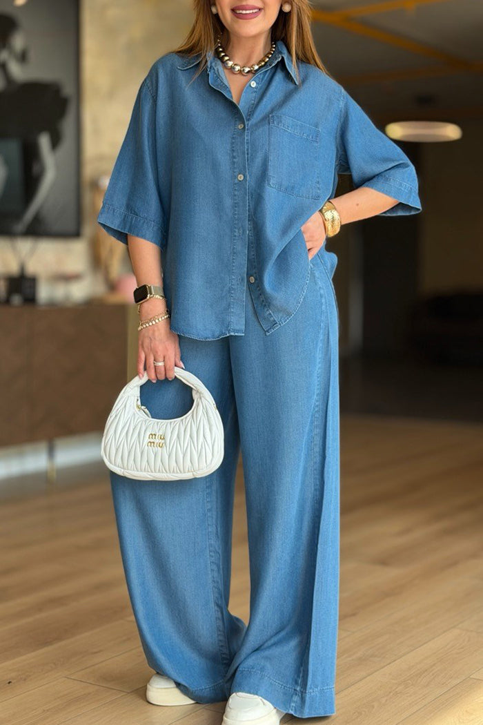 Casual Denim Inspired Shirt Set