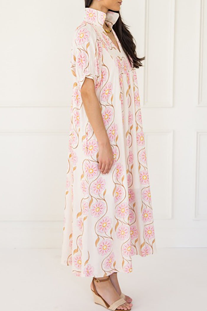 Floral Vine Smocked Pocket Maxi Dress