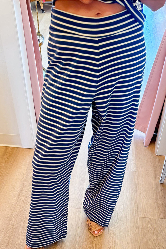 Sleeveless Denim and Cream Stripe Tube Top Pant Set