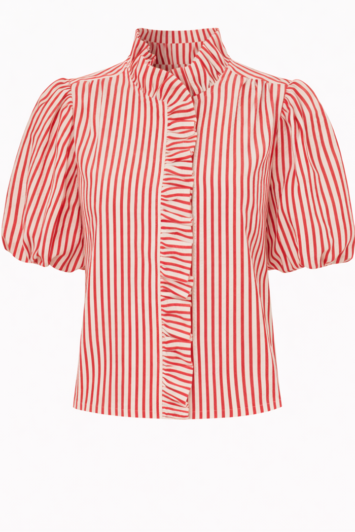 Striped Ruffled Button Down Top
