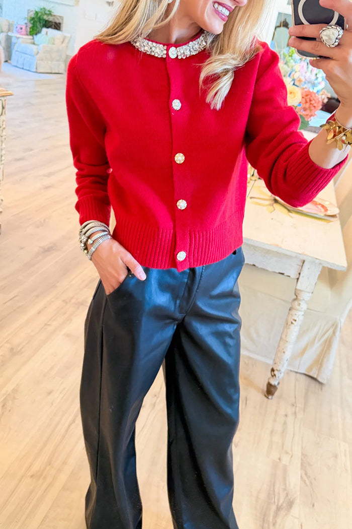 Red Stone Knit Cardigan