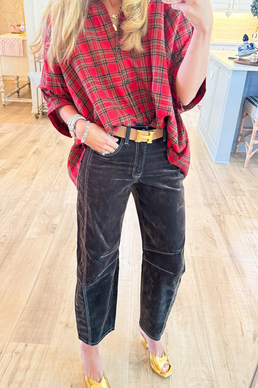 Velvet Textured High Rise Barrel Jeans