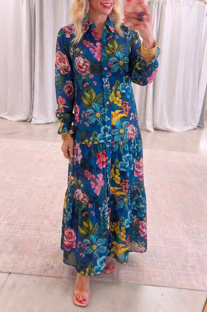 Casual Floral Print Midi Dress