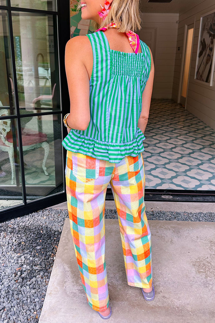 Plaid Pattern Barrel Leg Jeans