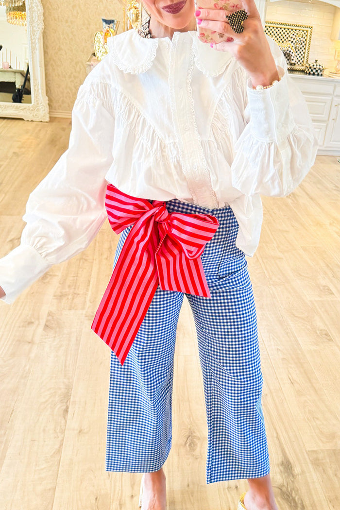 White Poplin Scallop Collar Button Down Top