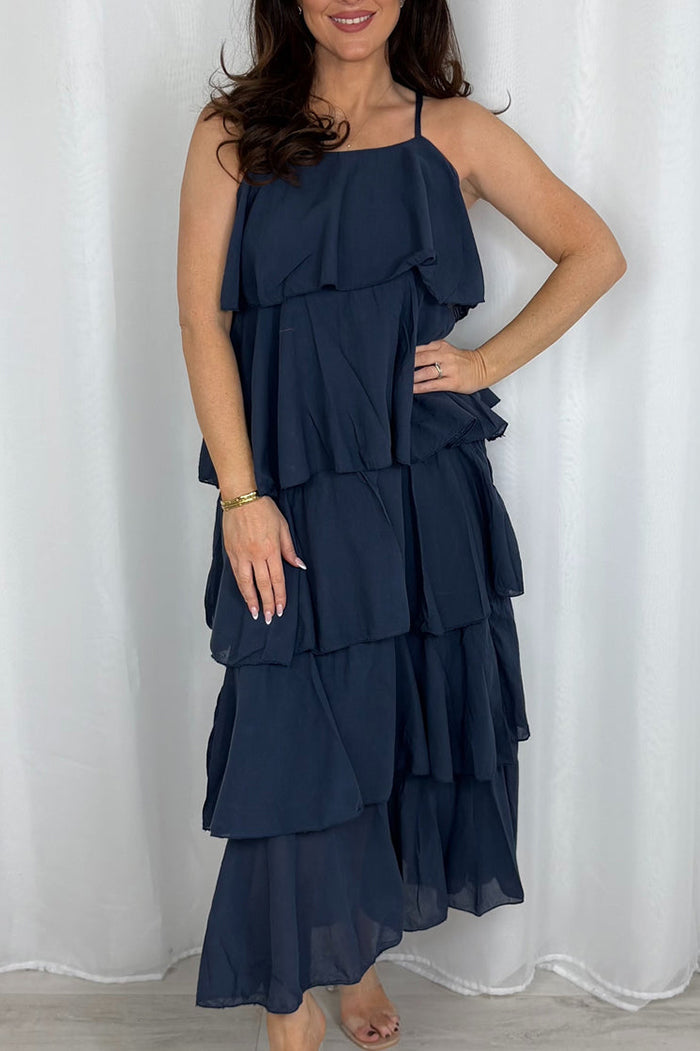 Casual Ruffle Adjustable Strap Maxi Dress
