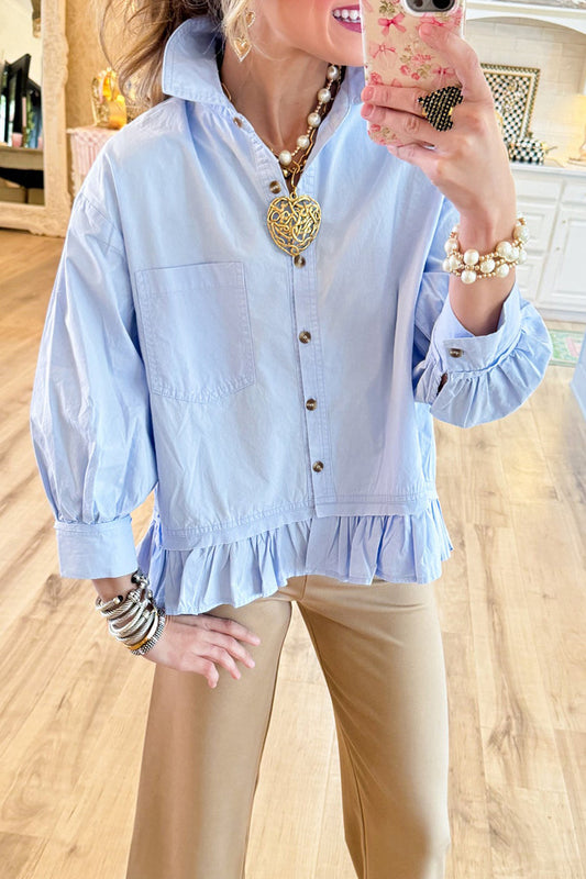 Ruffle Hem Button Down Top