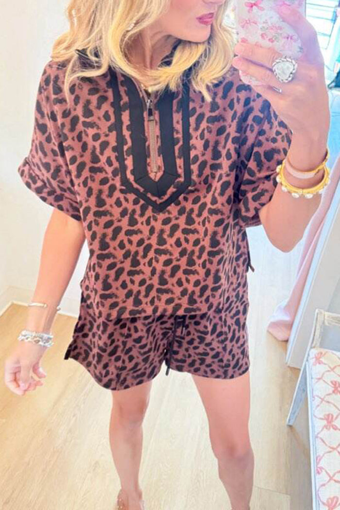 Brown Animal Print Short Set