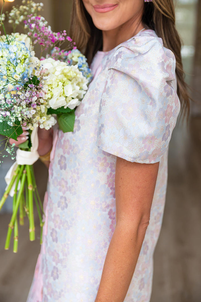 Bow Trim Puff Sleeve Shift Dress