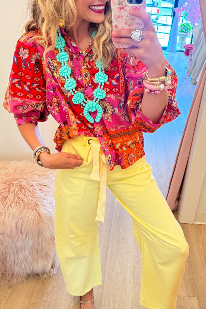 Multi Floral Patchwork Button Up Top