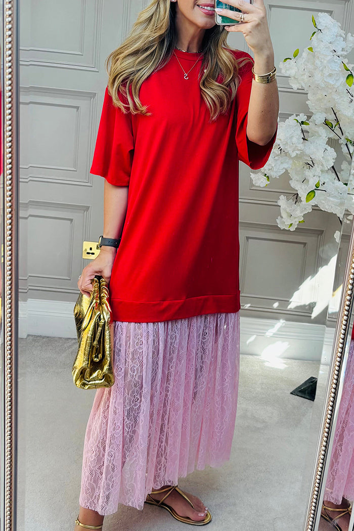 Casual Lace Hem Maxi Dress