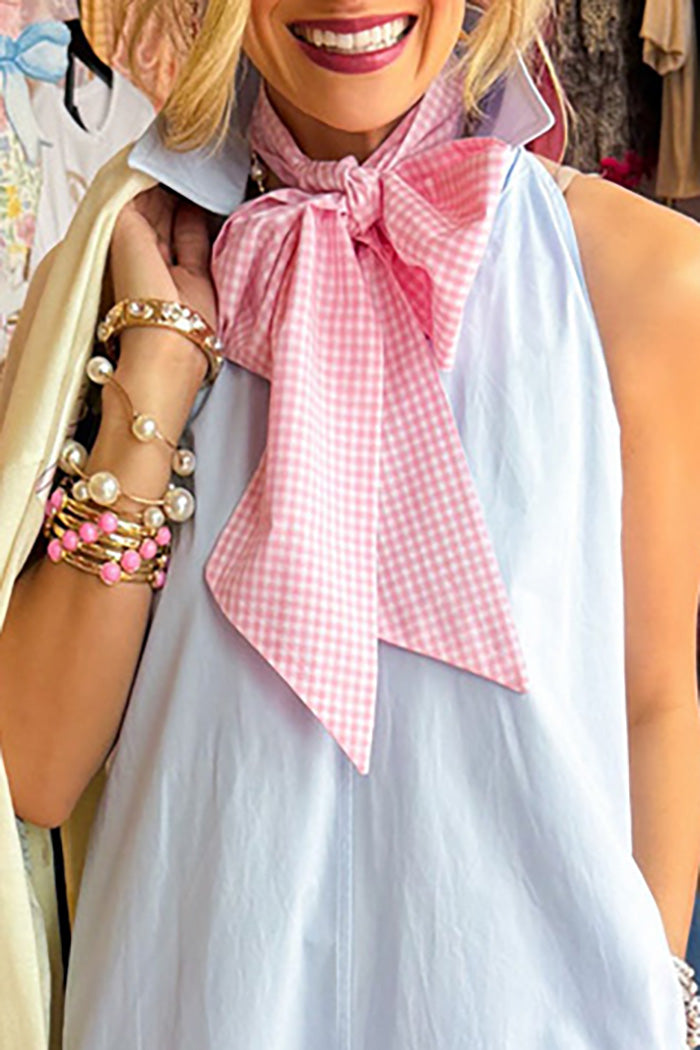 Pink Gingham Bow Neck Scarf