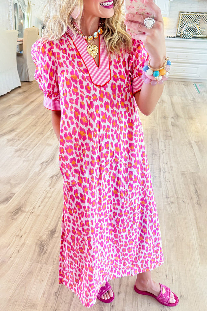 Leopard Puff Sleeve Midi Dress
