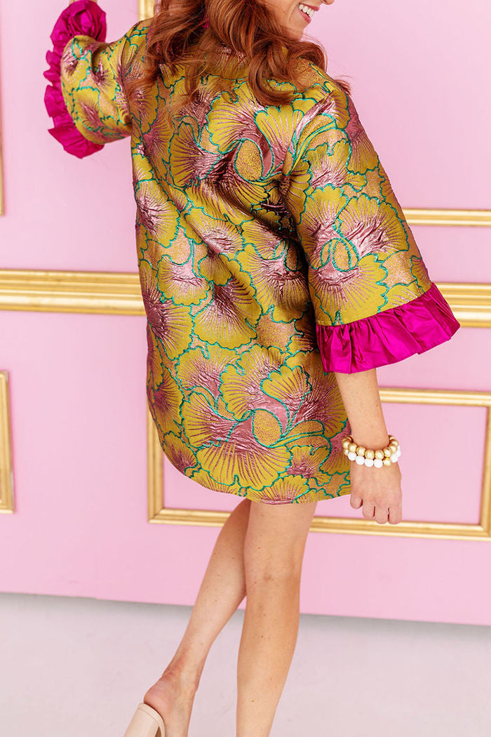 Floral Print Ruffled Cuff Dress