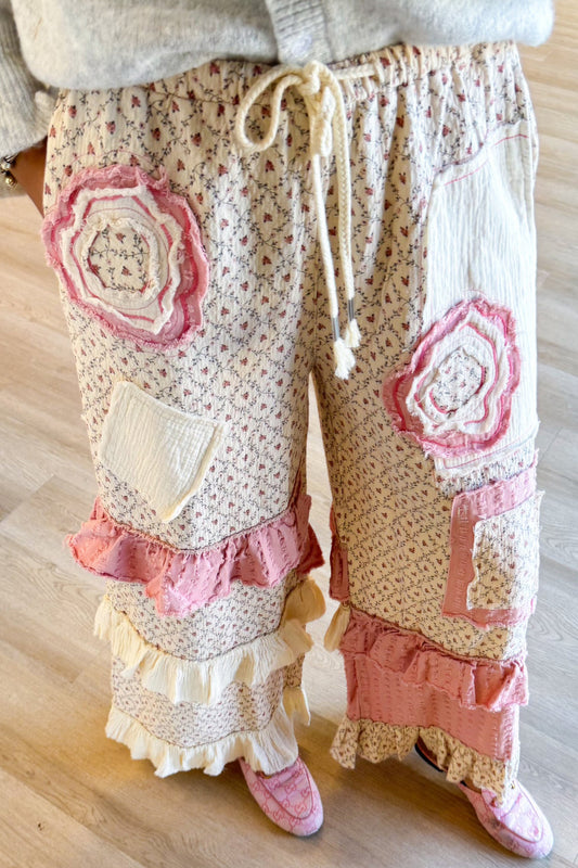 Pink Ruffle Patch Pants
