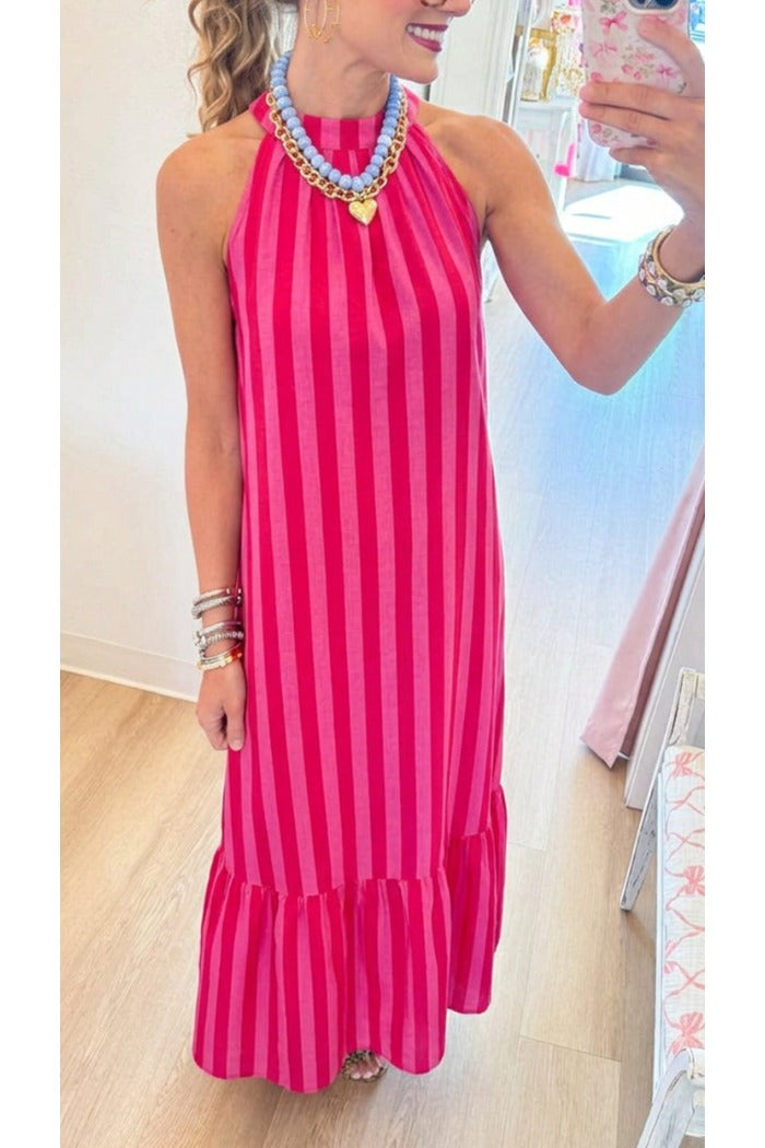 Casual Striped Halter Dress