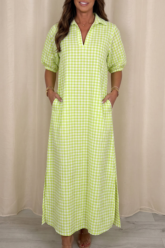 Gingham Collared Pocket Maxi Dress