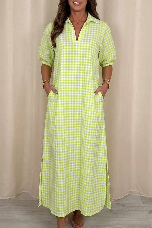 Gingham Collared Pocket Maxi Dress
