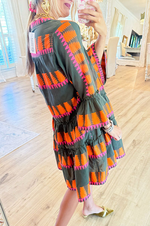 Jacquard Tiered Ruffles Dress