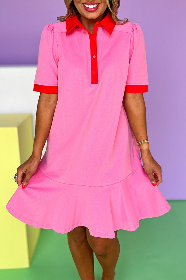Contrast Band Collared Dress
