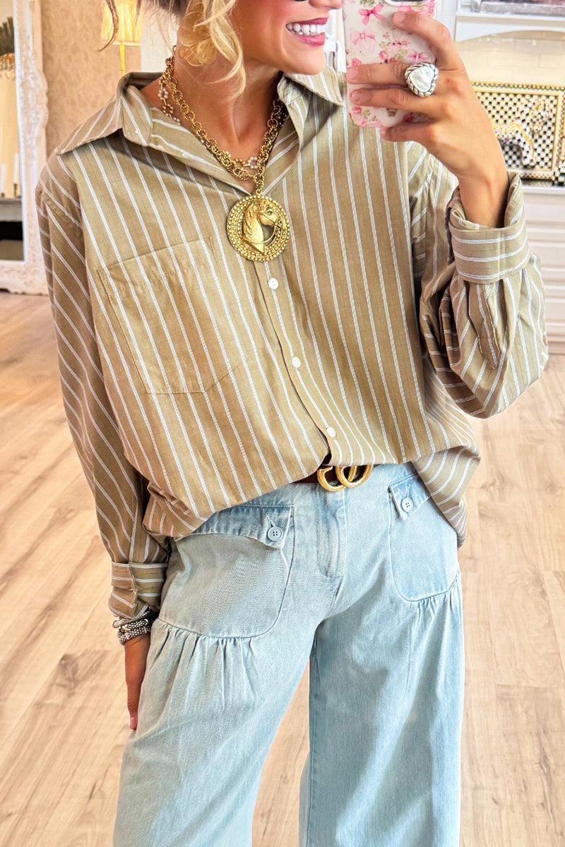 Casual Button Down Stripe Top