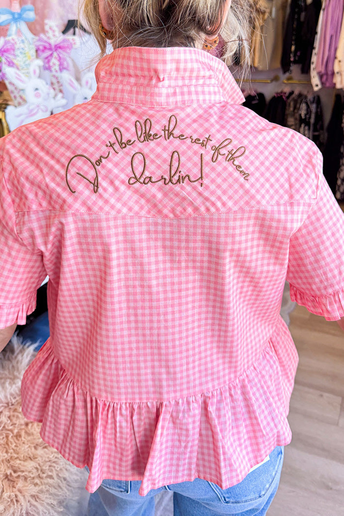 Western Embroidered Ruffle Hem Top