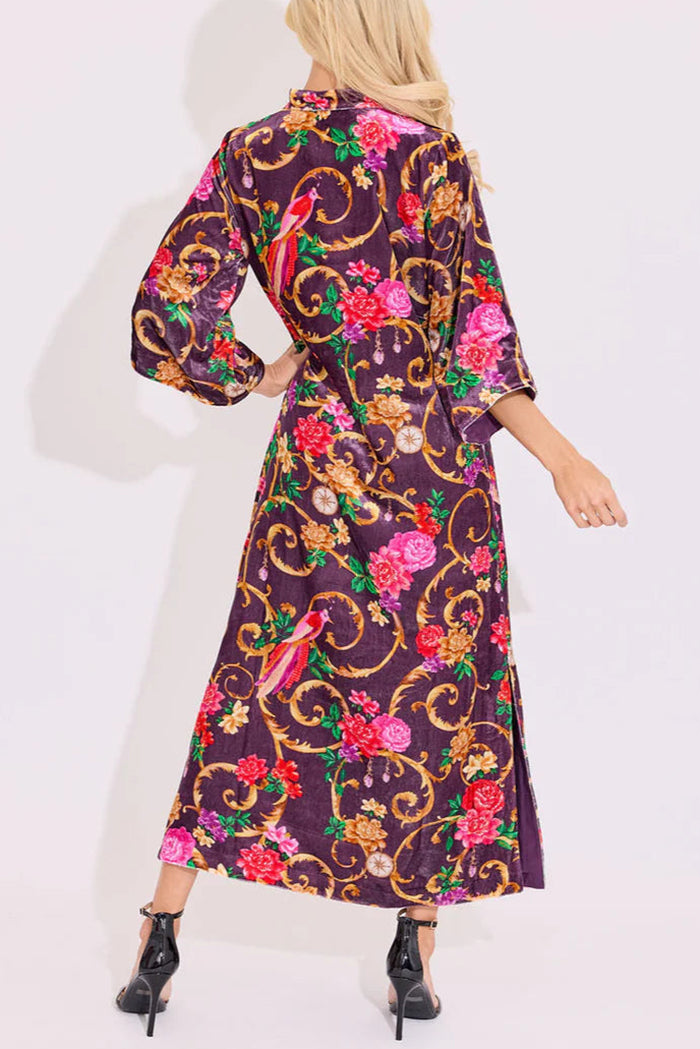 Velvet Floral V-Neck Maxi Dress