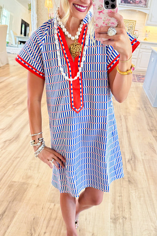 Casual V-Neck Checkered Dress