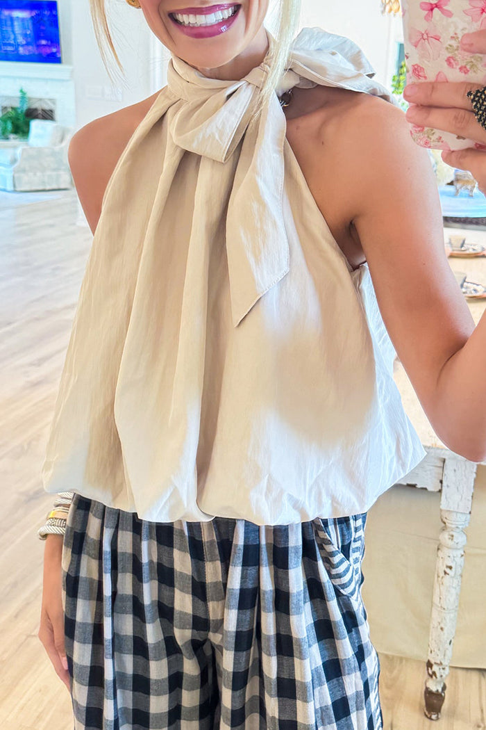 Sleeveless Bubble Hem Bow Top
