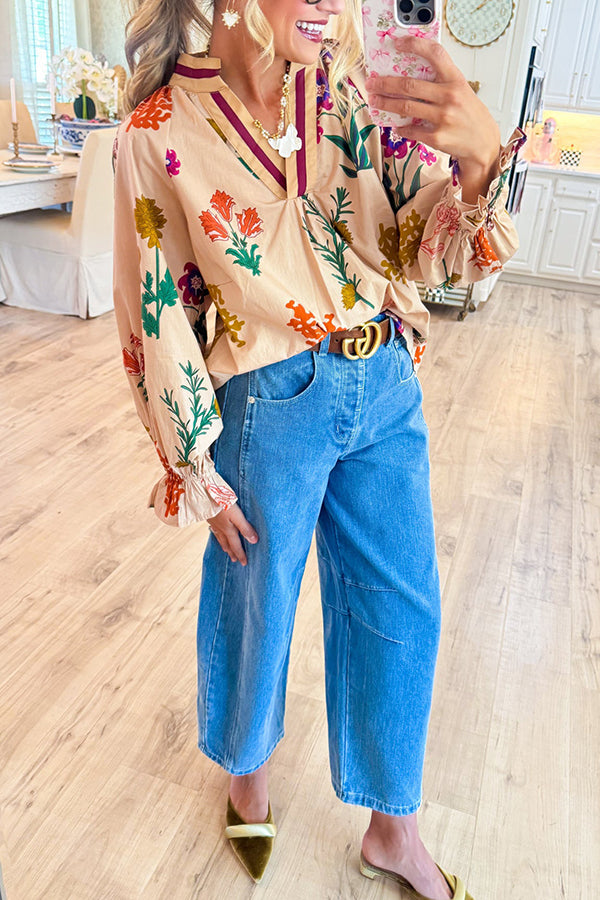 Casual Mix Floral V-Neck Top
